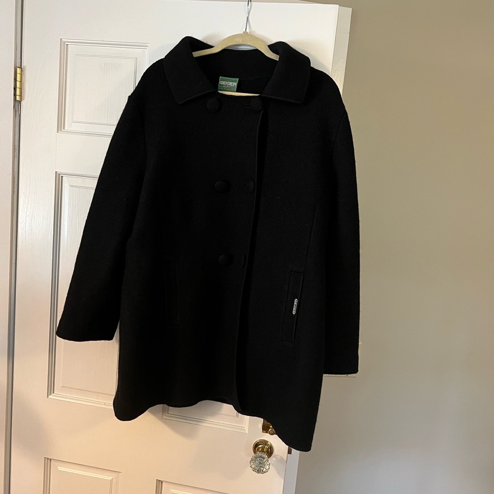 Authentic GEIGER Black Double Breasted Boiled Wool Coat ~XL